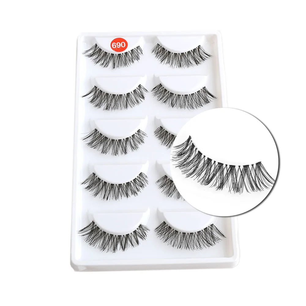 

5 Pairs Black Natuarl Long Messy Cross False Eyelashes Charming Eyes Makeup Eyelash Hand Made Fake Eye Lashes Extension Tools