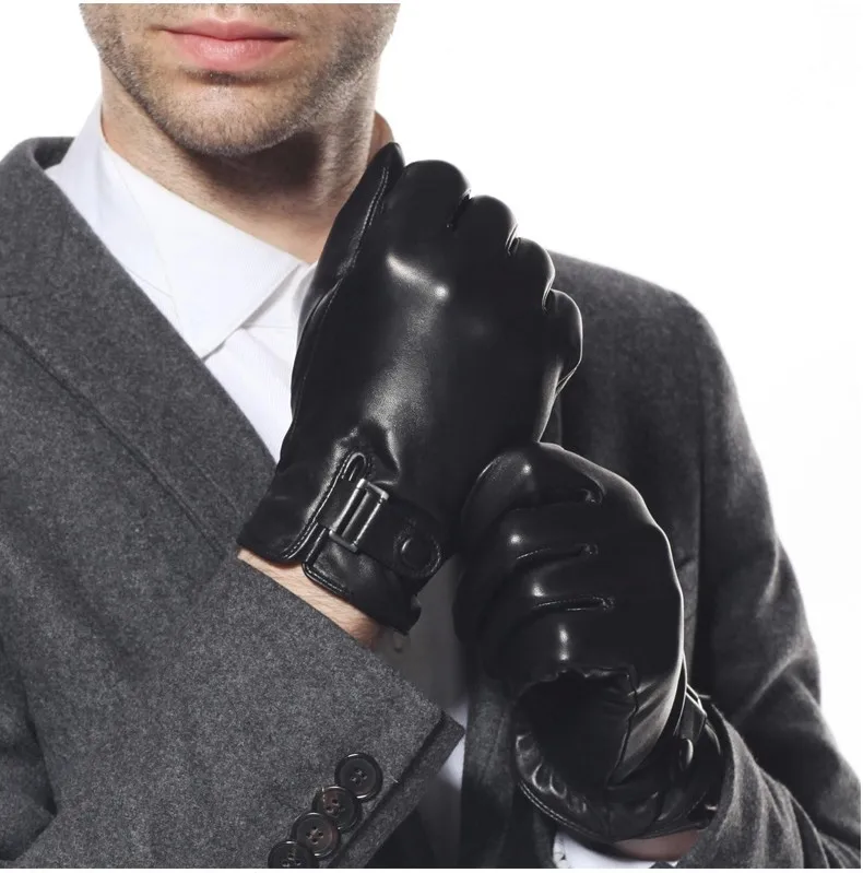 Новинка, акция, мужские перчатки из натуральной кожи, теплые однотонные перчатки из овчины, модные зимние перчатки для вождения M013NC