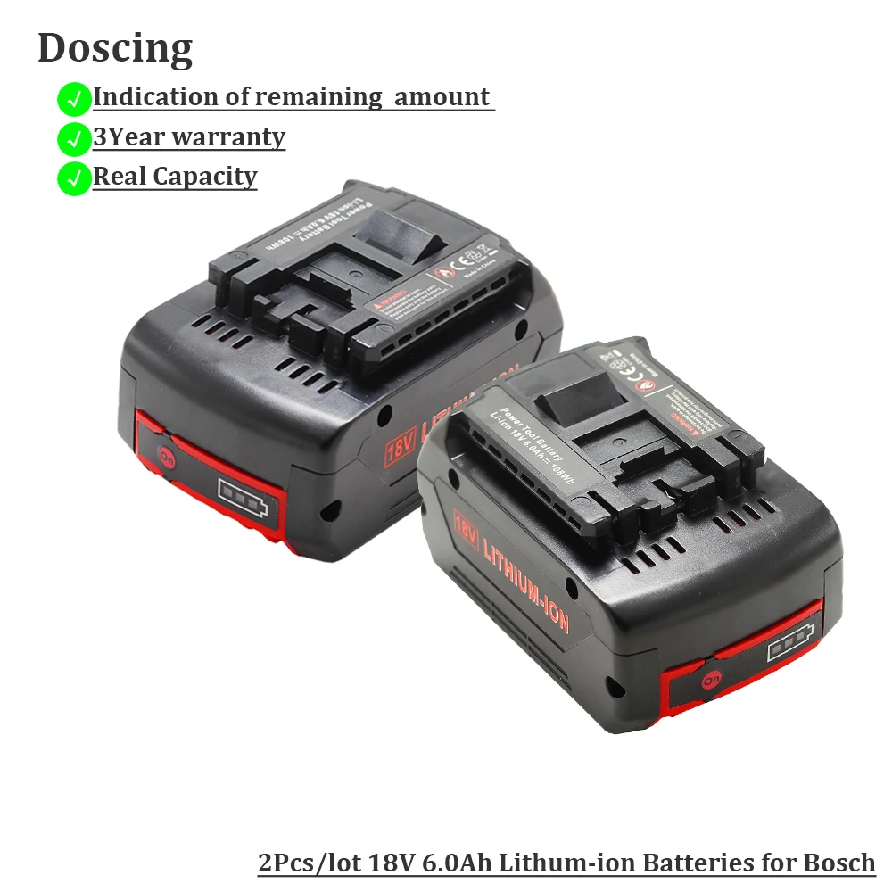For Bosch 18V 6000mAh Power Tools Battery Replacement Batteries Pack Cordless for Bosch Drill