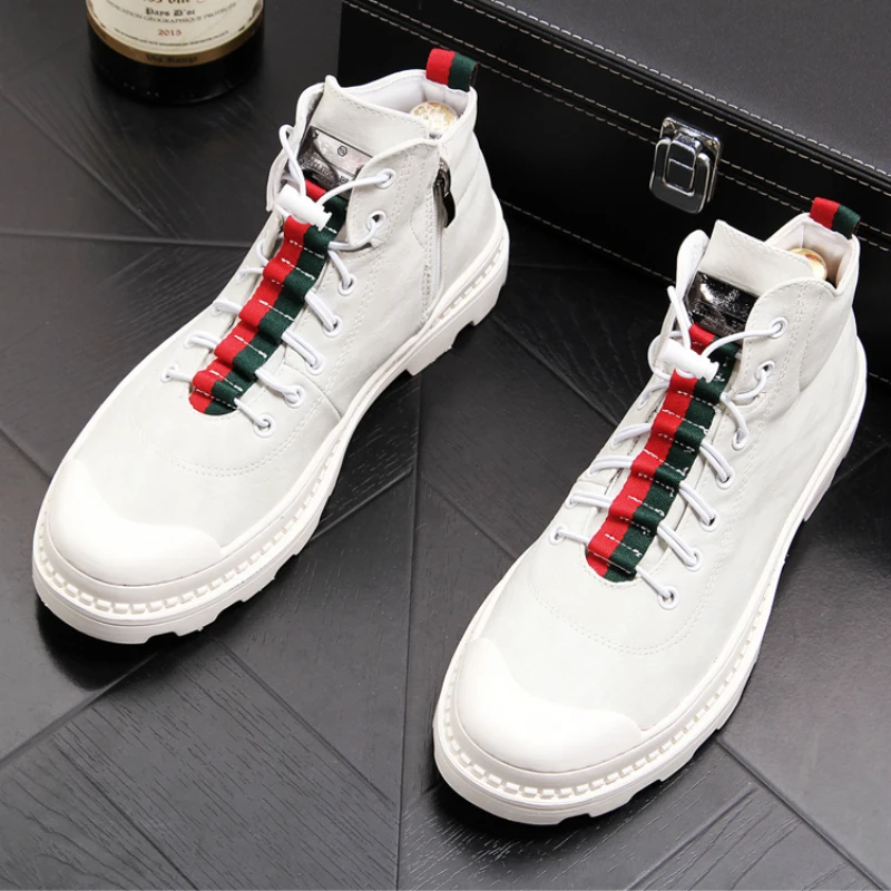 

new arrival men fashion genuine leather boots cowboy martin ankle booties platform breathable shoes spring autumn mans sneakers