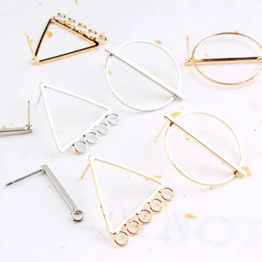 

6PCS Copper Round Circle Rod Stud Earrings Triangle Earring Connector For DIY Jewerly Making Findings