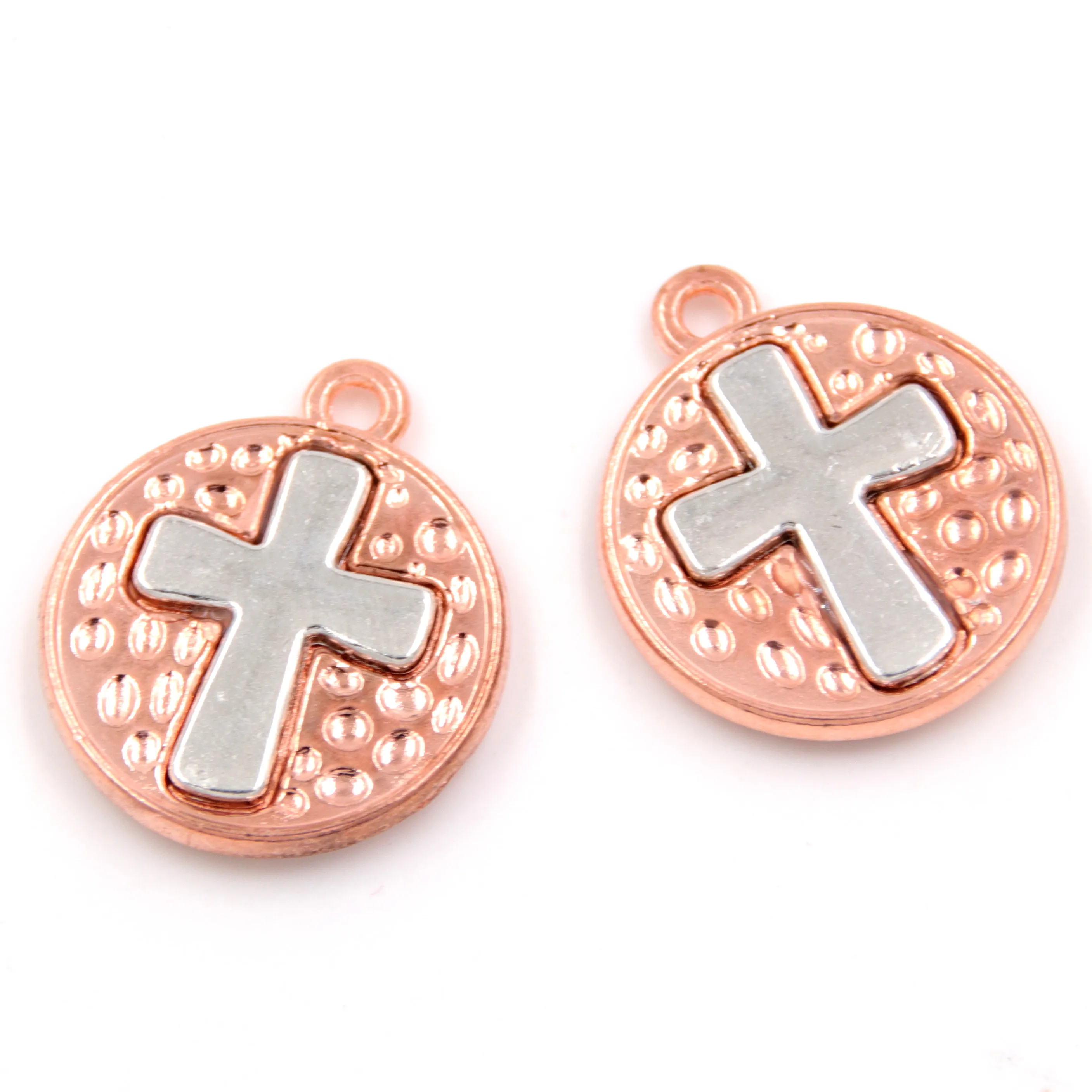 

10PCS Rose Gold Cross In Circle Charms Antique Silver Christian Jesus Pendant DIY Jewelry Making A2401