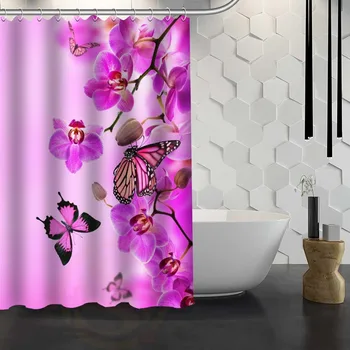 

Custom Spring Flowers Butterfly Shower Curtain Waterproof Fabric Shower Curtain for Bathroom WJY1.17