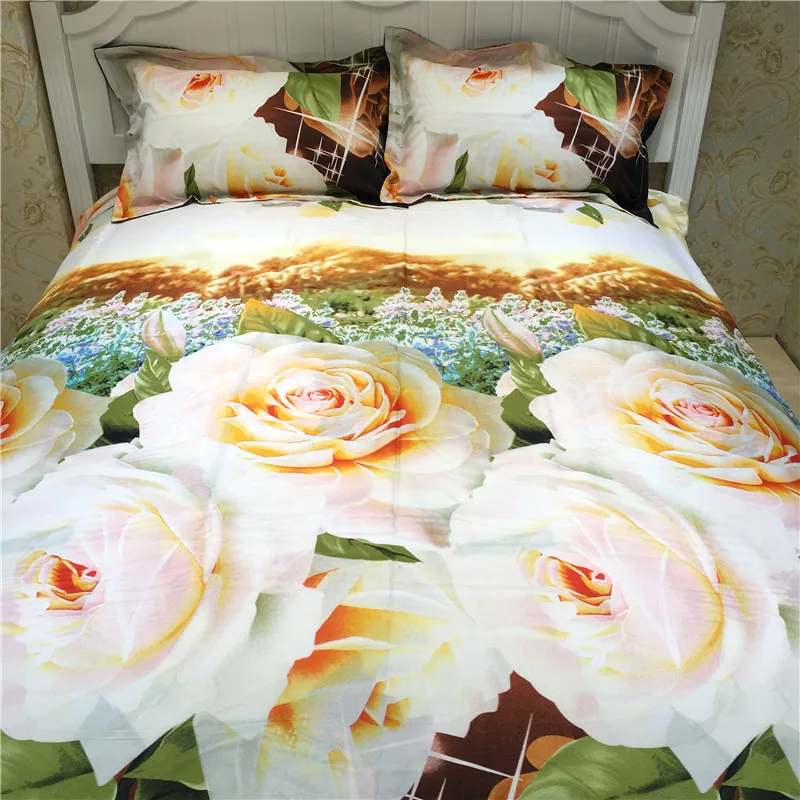 

3D Flower 4PCS Bedding Set Super King Size Spring Bed Sheet Set (1pcs Quilt +1pcs Sheet+Pillow covers 2 Pcs Bed set