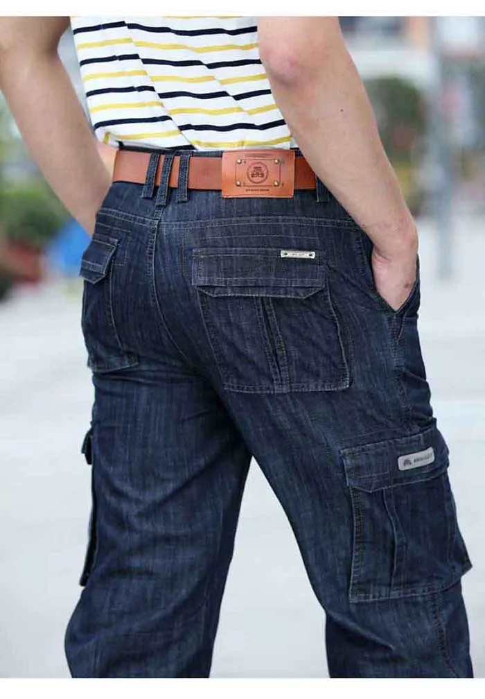 Новые брендовые военные джинсы джинсовые штаны-карго мужские хлопковые Свободные мешковатые карманы Прямые брюки плюс размер 29-42 низ
