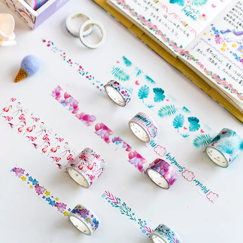 10pcs/lot Ocean Stars Wisteria Floral Cute Paper Masking Washi Tape Set Japanese Stationery Kawaii Scrapbooking Supplies Sticker