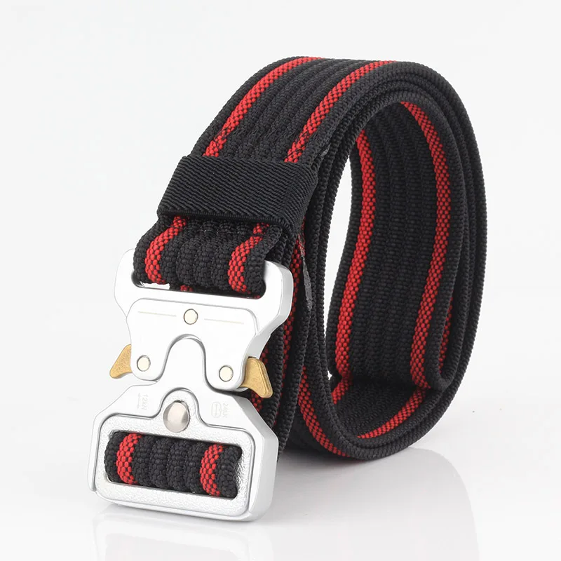 Повседневный мужской нейлоновый ремень с быстроразъемной металлической пряжкой, холщовые ковбойские штаны, ремни, военные армейские тактические тренировочные ремни, мужской ремень - Цвет: Black Red Belt