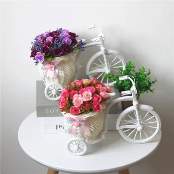 

Idyllic home furnishings simulation flower and flower car suit, bicycle knitted flower basket, fake flower Diamond Rose