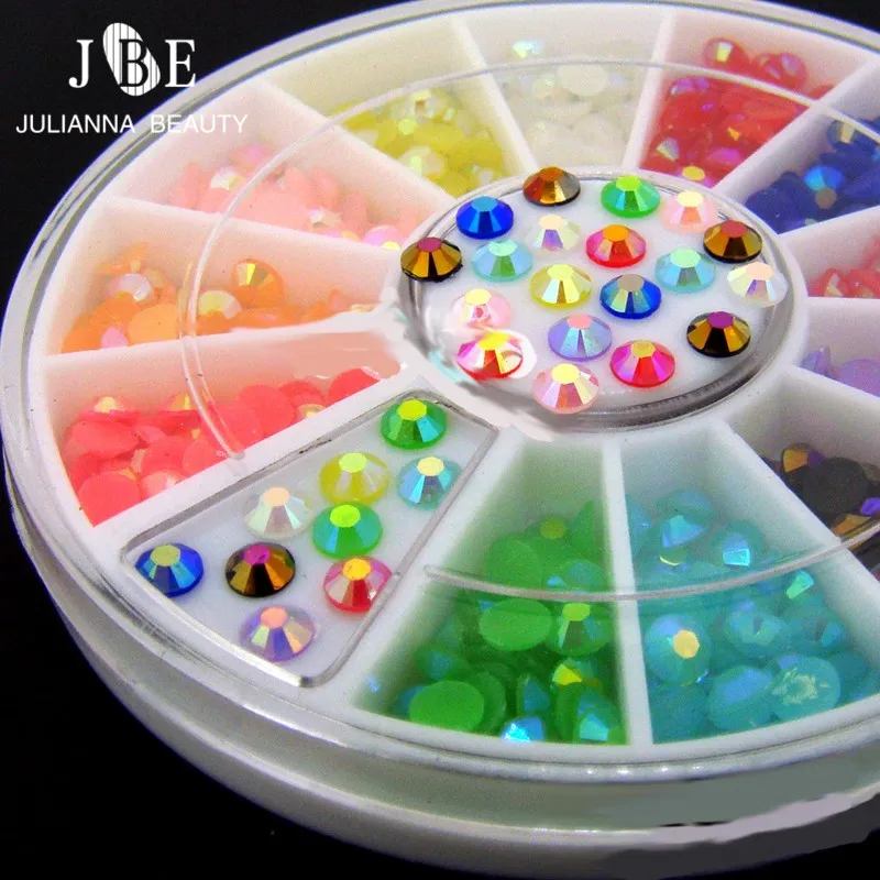 

1 Box Jelly AB Color Resin Rhinestone Flatback Nail Art Gems Stone 3D Wheel Gems Flat Crystal Nail Decoration Candy Color 3mm