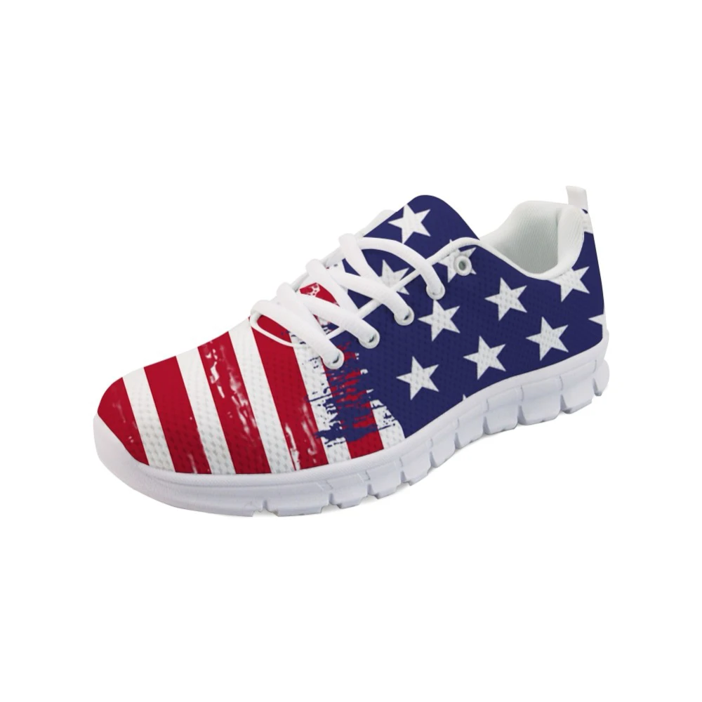 

NOISYDESIGNS Women Sneakers Flats Brand 3D USA Flags Pattern Women Comfortable Mesh Shoes Zapatos Hombre Light Walk Shoes