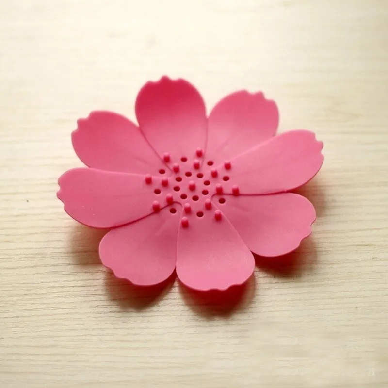 1pc Soap Dish Hole Drain Silicone Soap Box Cute Flower-shaped Home Decor Holder Bathroom Accessories  (1)