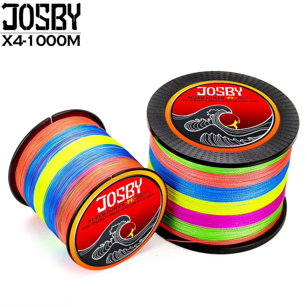 JOSBY 1000 M 4 حبلا مضفر خيط صنارة الصيد متعدد الألوان سوبر قوي 4 سلك المتعددة الشعيرات خيط صنارة الصيد المياه المالحة موضوع 10 80LB
