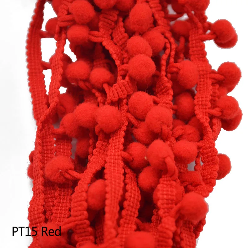 5 ярдов кружево с помпонами отделка шар 10 мм Мини жемчуг помпон лента с бахромой шитье кружево трикотажная ткань ручной работы ремесло аксессуары 8z - Цвет: PT15red