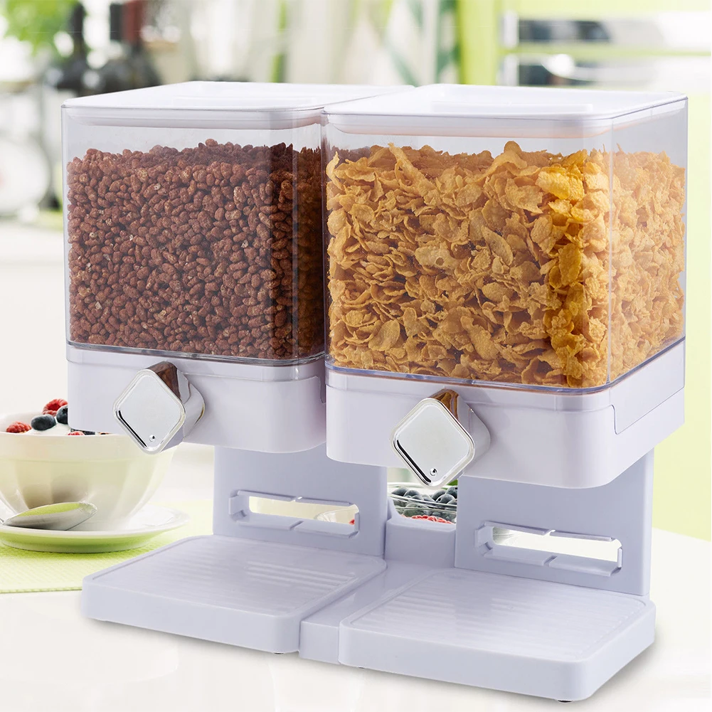 

Space Saving Double Canister Cereal Dispenser Kitchen Snack Shatterproof Dry Food Storage Container Large Fresh Household Home