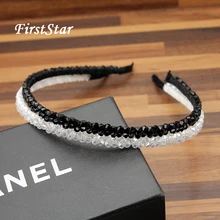 FirstStar ручная работа женский блестящий белый черный бисер резинка для волос со стразами Стразы повязка на голову женская мода аксессуары для волос