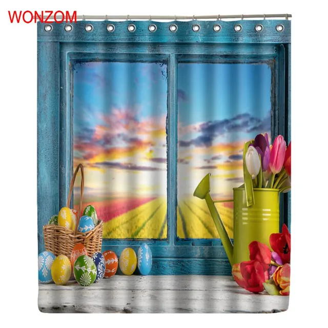 Wonzom Colourful Window Shower Curtains With 12 Hooks For Bathroom Wonzom Colourful Window Shower Curtains With 12 Hooks For Bathroom Decor Modern Bath Waterproof Curtain New