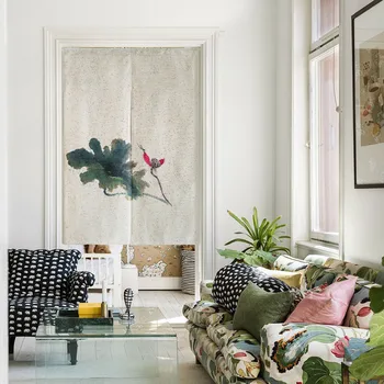 

Chinese style lotus flower cloth door window curtain Japanese home entrance decoration bedroom living study room kitchen cafe