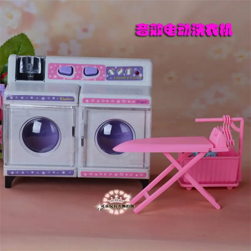 For Barbie Doll Furniture Accessories Plastic Toy Simulation Sound Version Washing  Machine Set Iron Gift Girl DIY - AliExpress