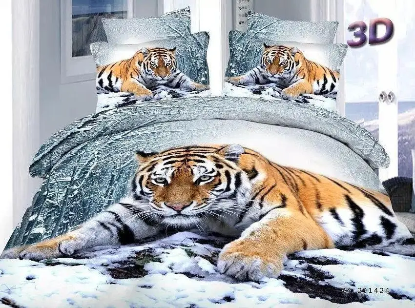3D Tiger animal print snow bedding sets queen size duvet cover bedspread bed designer sheets