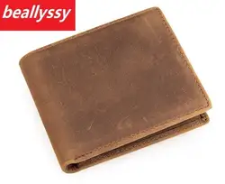 Элитный бренд Бизнес Повседневное небольшой мини бумажник Для мужчин Топ Слои натуральной воловьей кожи кошельки Для мужчин короткие