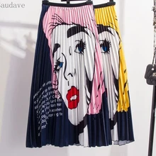 Новая модная летняя женская юбка с героями мультфильмов и буквенным принтом, длинные плиссированные юбки для женщин, высокое уличное свободное повседневное женские юбки