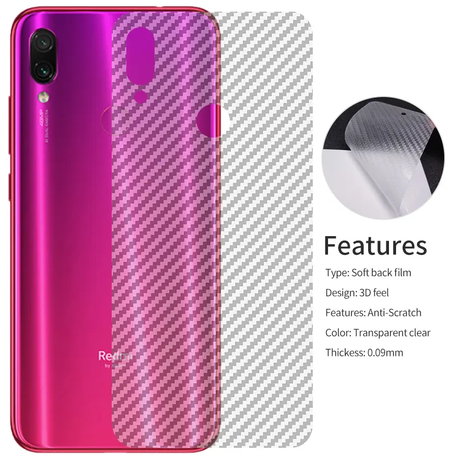 

KLOVRRD Soft Back Cover Screen Protector for Xiaomi Mi Redmi note 7 pro 3D Carbon Fiber Protective Film Sticker