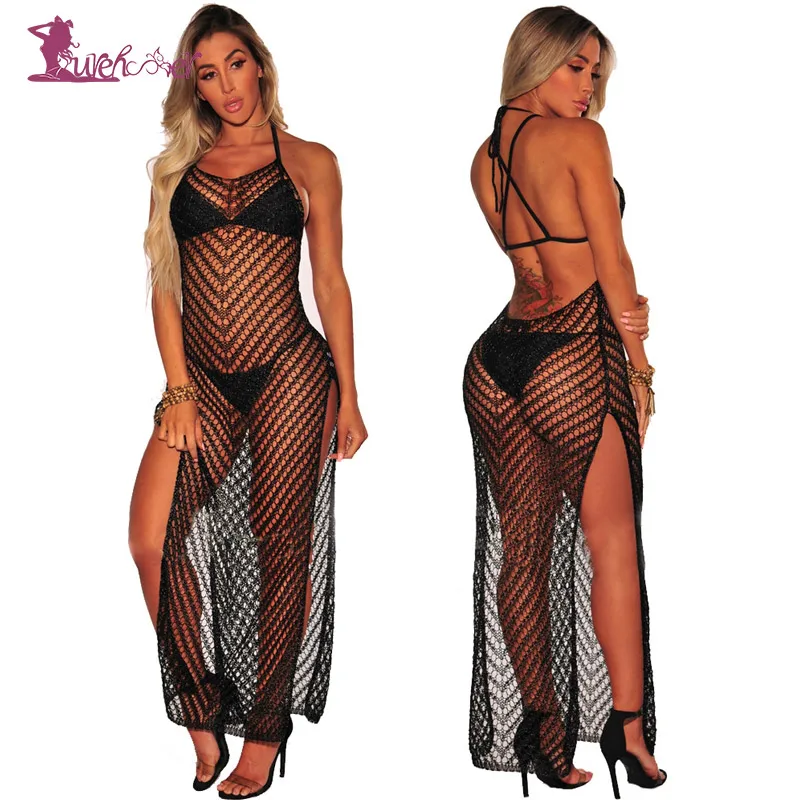 

Lurehooker Women Sexy White Hollow out Beach Dress Solid Bikini Cover up Female Transparent Beachwear V neck Beach Covers S-XXXL