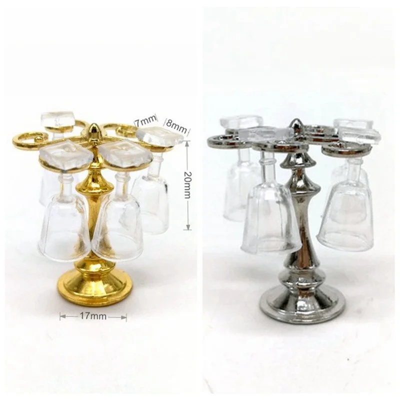 1 Set metal cup holder with 4 wine glasses dollhouse miniature accessoriYN