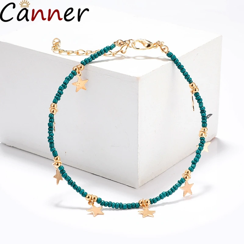 

CANNER Boho Beaded Anklet Bracelet Handmade Star Anklet Adjustable Chain Anklet Bracelets For Women Foot Summer Beach Jewelry F4