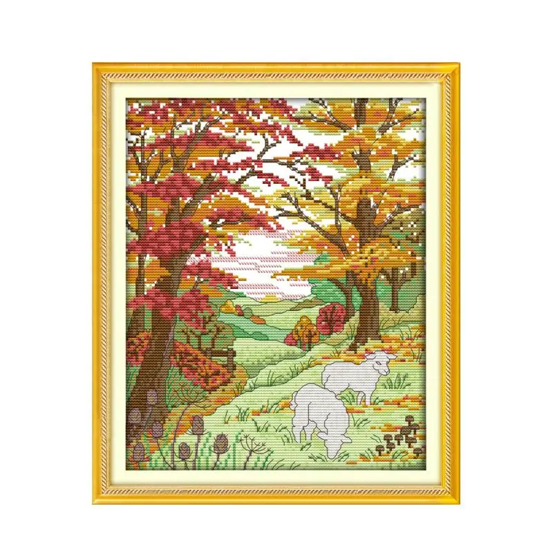 

Joy Sunday Cross stitch Needlework kit handmade diy school embroidery map Autumn sheep on the mountain Sewing decoration