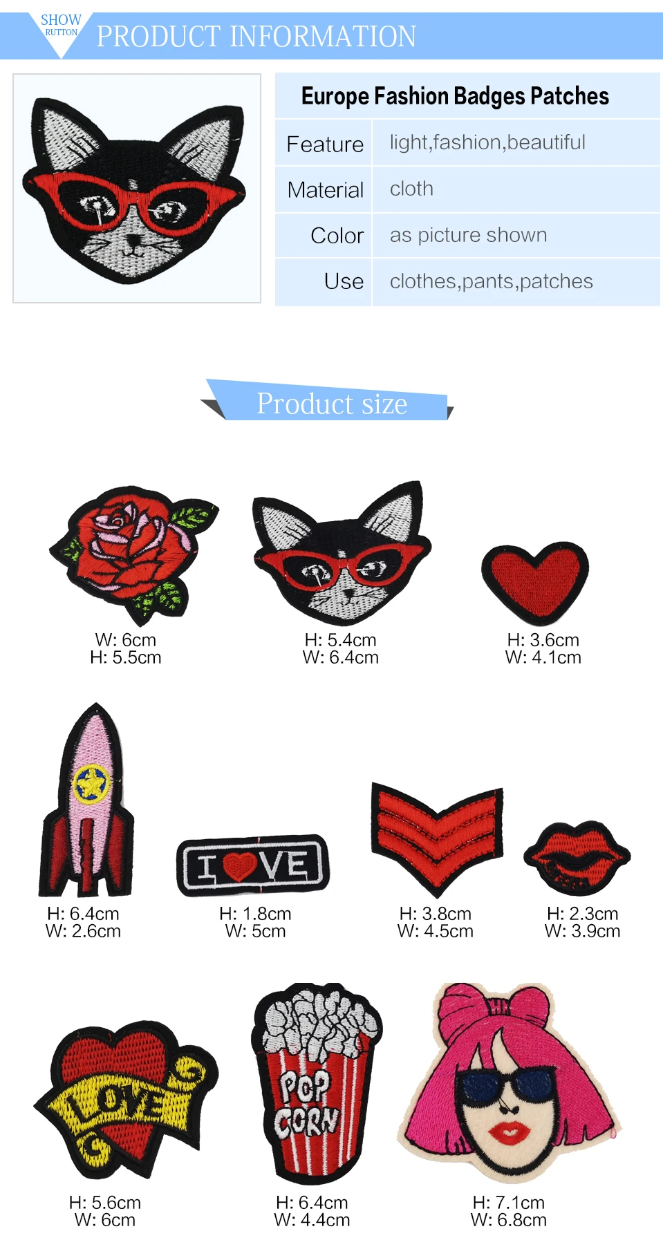 3D Applique Flower Embroidery Patches For Clothing Iron On Badges For Clothes Cute Cat Popcorn Heart Love Girl Patch (1)