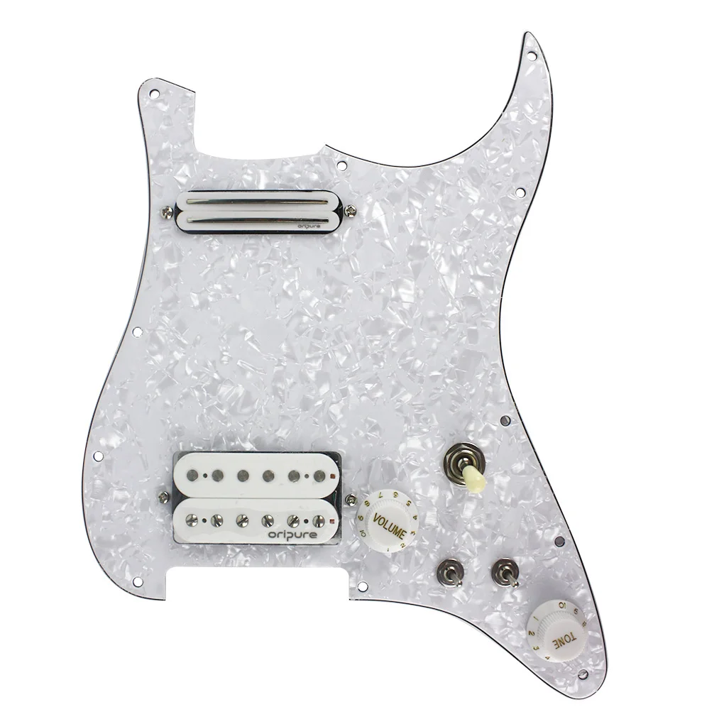 

OriPure Loaded Pickguard Set Prewired Pickup Dual Rail Humbucker Pickup Alnico 5 For FD Strat 11 Hole Guitar Parts,White Pearl