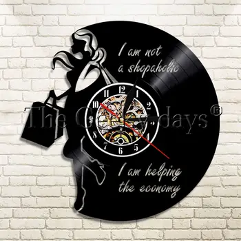 

1Piece Shopaholic Lady Vinyl Record Wall Clock Fashion Girl Wall Clock Home Decoration Wall Watch For Girlfriend Wife Gift