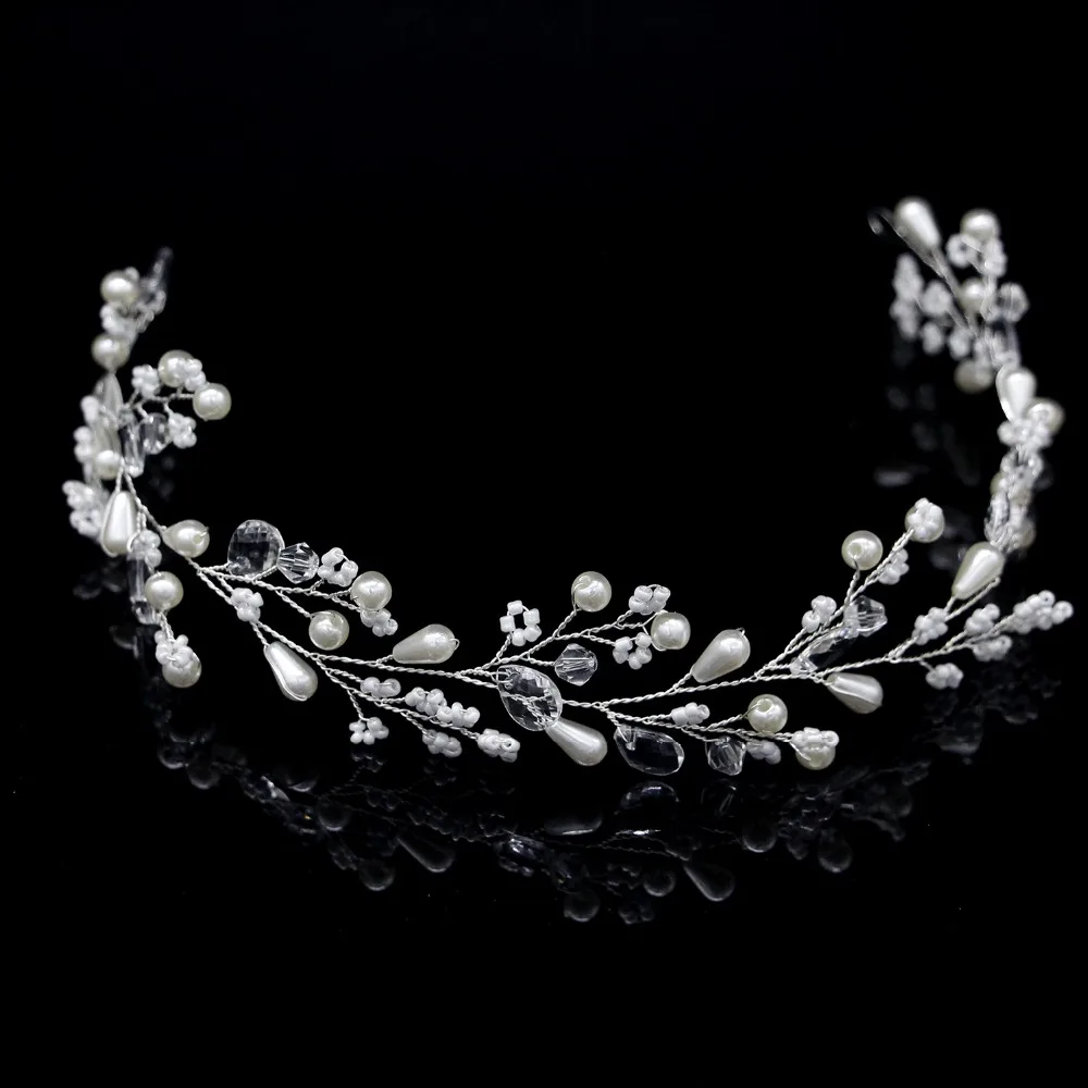Silver Gold Pearl Flower Tiara Bride Headbands Wedding Hair Accessories