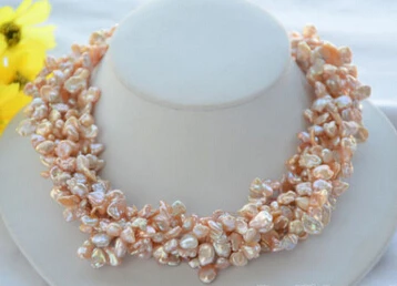 

HOT 002976 6strands pink BAROQUE lamina KESHI REBORN PEARL NECKLACE 18inch