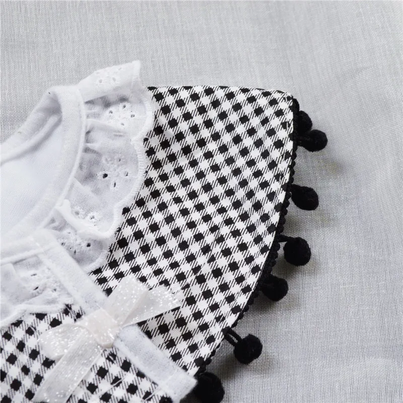 Nordic Style Infant Baby Eatting Bibs Plaid Black White Princess Lace Cotton Waterproof 360 Degree Round Bib (3)