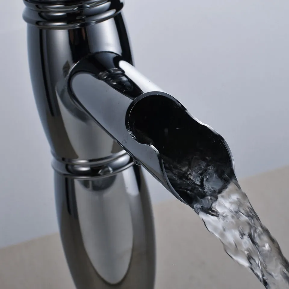 Waterfall Spout Basin Faucet Single Hole Bathroom Faucet Chrome Deck Mounted Vessel Sink Faucet Hot Cold Mixer Tap Waterfall Spout Basin Faucet Single Hole Bathroom Faucet Chrome Deck Mounted Vessel Sink Faucet Hot Cold Mixer Tap