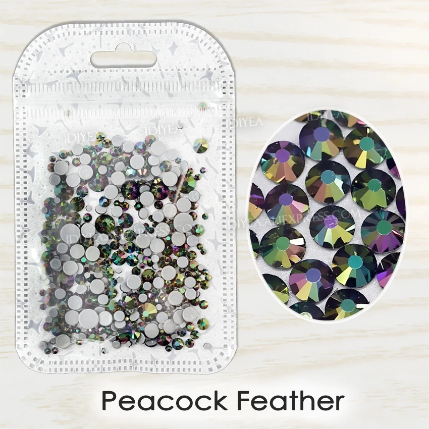 AB цвета с разным размером около 800 шт./пакет Горячая фиксация стразы с плоской задней частью кристаллы, стразы с прямой основой камни-блестки для DIY одежды платье - Цвет: Peacock Feather