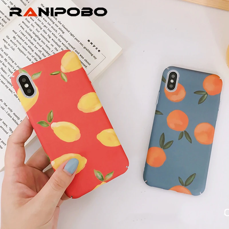 

Cartoon Fruits Phone Case For iphone 6 Case For iphone 6 6S 7 8 Plus X Hard PC Back Cover Retro Orange Lemon Painted Cases Gift