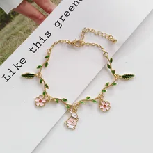 Корейский Япония мультфильм кролик Буни зеленый лист цветок милые цепочки и браслеты для девочек женские модные ювелирные изделия Gifts-YBYBL009F