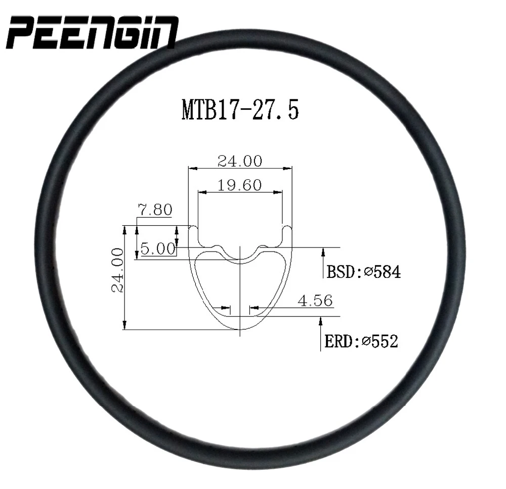 Ultra Light Weight 280g!Carbon MTB Bicycle Rim Roue 27.5er XC 650B Wheels 24X24mm Hookless Clincher Tubeless For 27Inch Wheelset