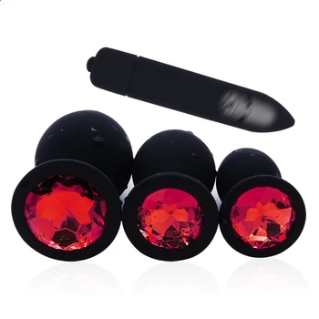 Combination Sex Toy Silicone Anal Plug With G Spot Bullet Vibrator Jewelry Red Stone Butt Plug Adult Toys For Woman Man Gay 2