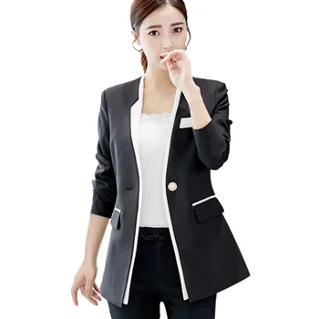 

Women's Fashion Slim Fit Suit Blazer Single Button 2018 Autumn Long Sleeve V Neck Thin Patchwork Suit Jacket with Pockets