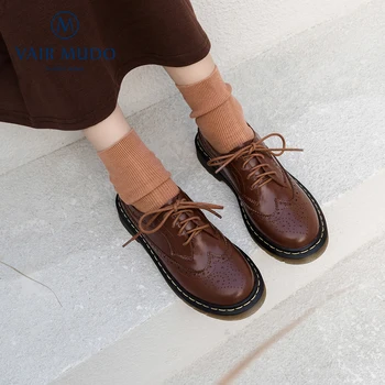 

VAIR MUDO Brand Fashion Casual Lace-Up Women Shoes Genuine Leather Square Low Heel Top Quality Handmade Female Shoes D15L