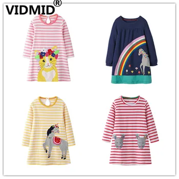 

VIDMID girls long sleeve dresses clothes kids cartoon dog clothing kids striped clothes dresses girls cotton party clothing