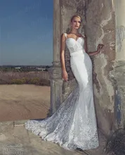 Free Shipping New Arrival Sweetheart Mermaid Wedding Dress Straps Lace Sweep Train Lace Wedding Dress 2016 By Riki Dalal AW433