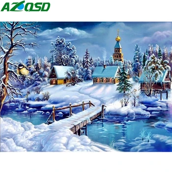 

AZQSD Painting By Numbers Framed 40x50cm Winter Snow Oil Painting Picture By numbers On Canvas Home Decor szyh201