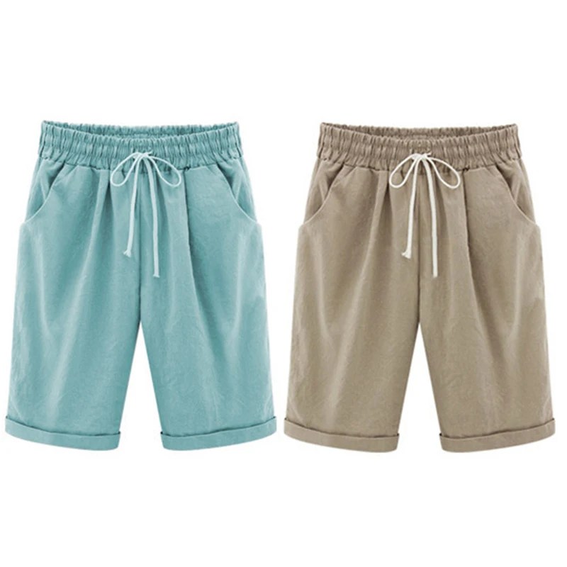Women Summer Shorts 2018 Loose Mid Elastic Waist Solid Casual Cotton Comfort Women's Clothing Sexy Home Women Shorts Plus Size Shorts