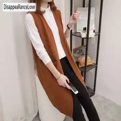 2018 Демисезонный Новый Трикотажный кардиган Для женщин без рукавов в Корейском стиле свитер женский Свободные Твердые Цвет джемпер пальто