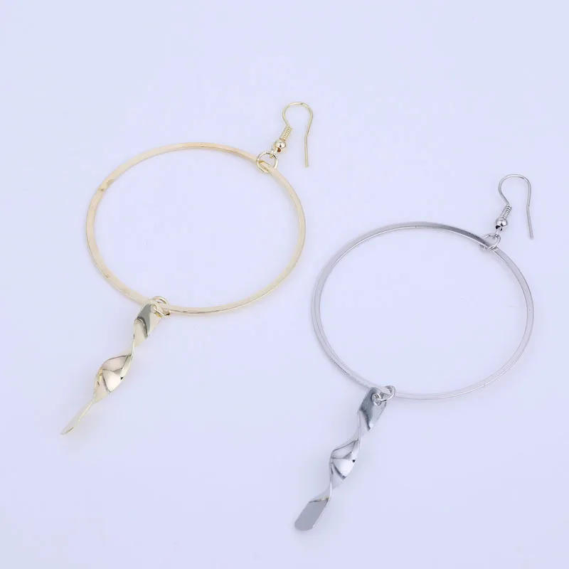 Women Fashion Geometric Circle Round Dangle Earrings Gold Color and Silver Plated Metal Twisted Dangling Earrings Party Jewelry (1)